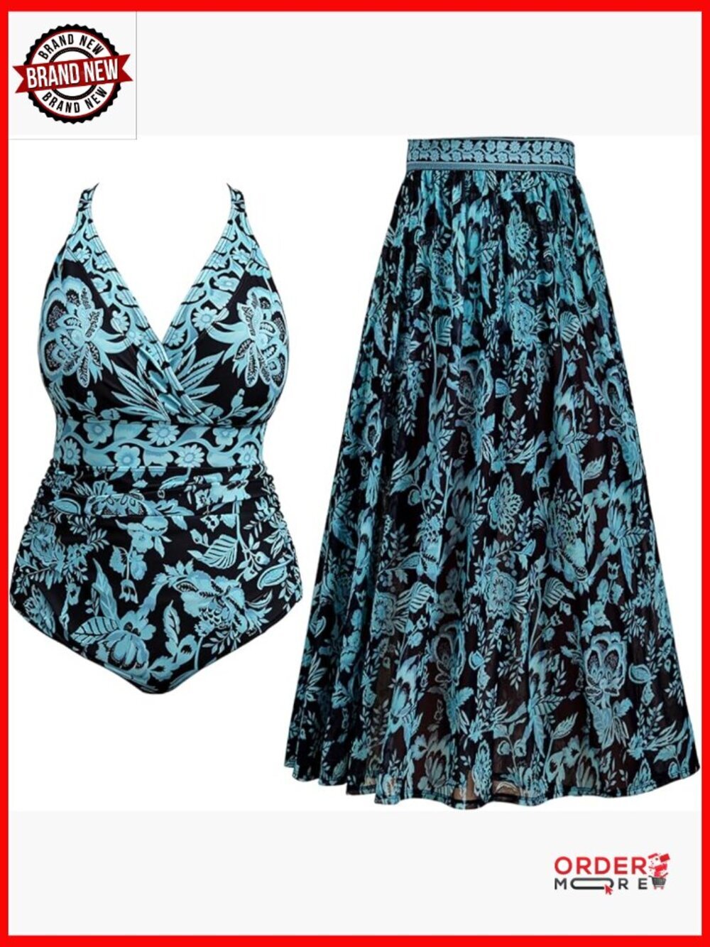 Plus Size One Piece Swimsuit Tummy Control Mesh Skirt Full Coverage
